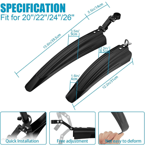 Rydexion Durable Adjustable Universal Mountain Bike Mudguards Set For Maximum Protection Against Mud And Water