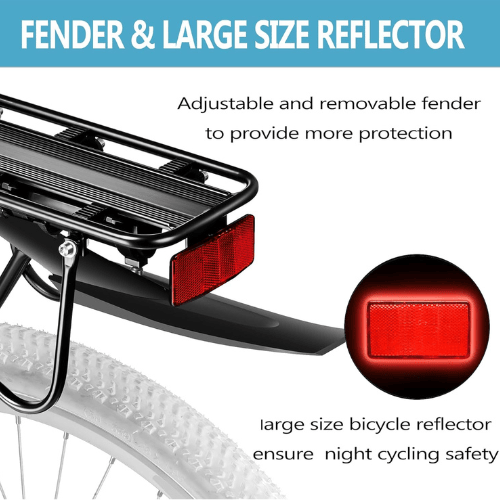 Rydexion Heavy Duty Adjustable Anodized Aluminum Rear Bike Rack With Integrated Safety Reflector And Mudguard