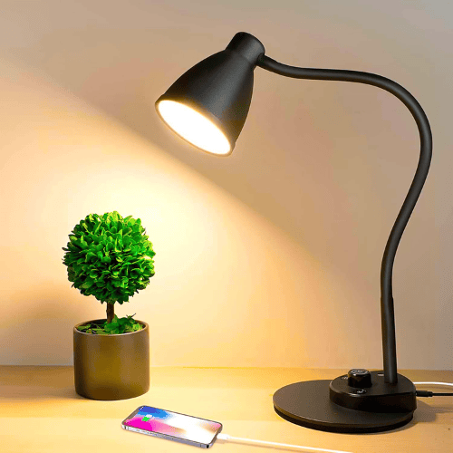 Smart Auto-Dimming Table Light with 3 Color Modes, Flexible Neck & Rotary Knob Control