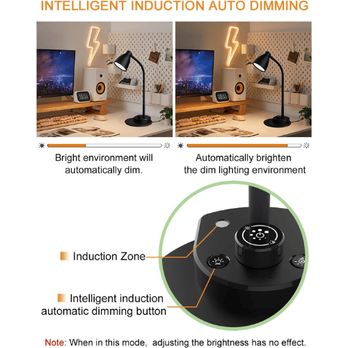 Smart Auto-Dimming Table Light with 3 Color Modes, Flexible Neck & Rotary Knob Control