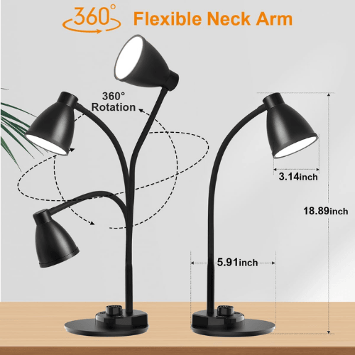 Smart Auto-Dimming Table Light with 3 Color Modes, Flexible Neck & Rotary Knob Control