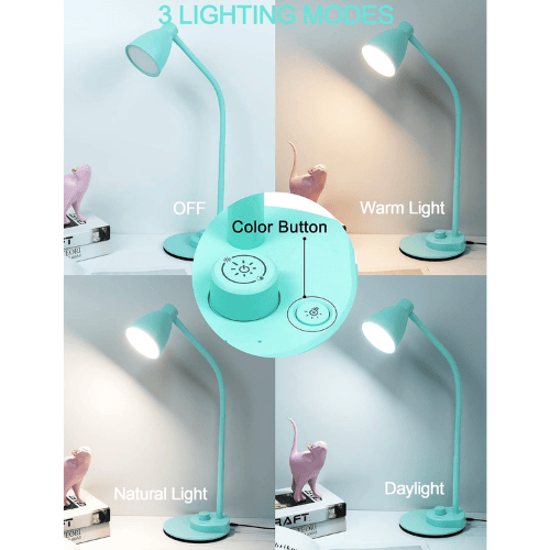 Smart Auto-Dimming Table Light with 3 Color Modes, Flexible Neck & Rotary Knob Control