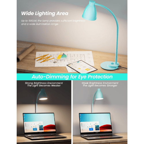 Smart Auto-Dimming Table Light with 3 Color Modes, Flexible Neck & Rotary Knob Control