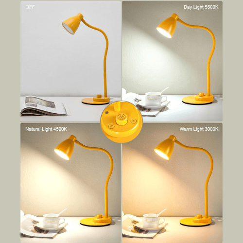 Smart Auto-Dimming Table Light with 3 Color Modes, Flexible Neck & Rotary Knob Control