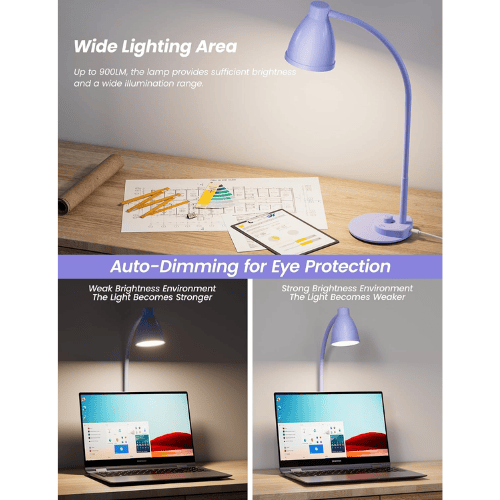 Smart Auto-Dimming Table Light with 3 Color Modes, Flexible Neck & Rotary Knob Control
