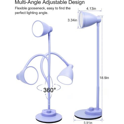 Smart Auto-Dimming Table Light with 3 Color Modes, Flexible Neck & Rotary Knob Control