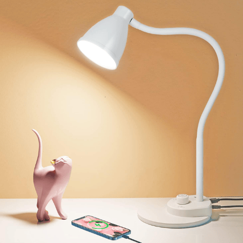 Smart Auto-Dimming Table Light with 3 Color Modes, Flexible Neck & Rotary Knob Control