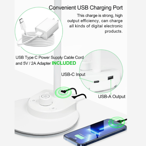 Smart Auto-Dimming Table Light with 3 Color Modes, Flexible Neck & Rotary Knob Control