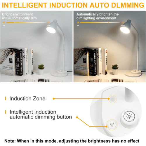 Smart Auto-Dimming Table Light with 3 Color Modes, Flexible Neck & Rotary Knob Control