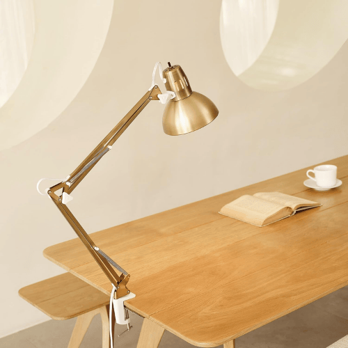Swing Arm Clamp-On Architect Desk Lamp with Brushed Nickel Accents