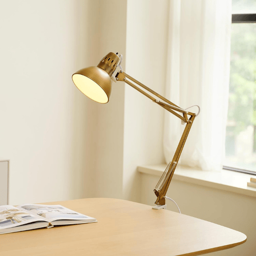 Swing Arm Clamp-On Architect Desk Lamp with Brushed Nickel Accents