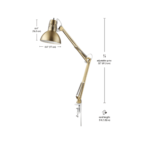 Swing Arm Clamp-On Architect Desk Lamp with Brushed Nickel Accents