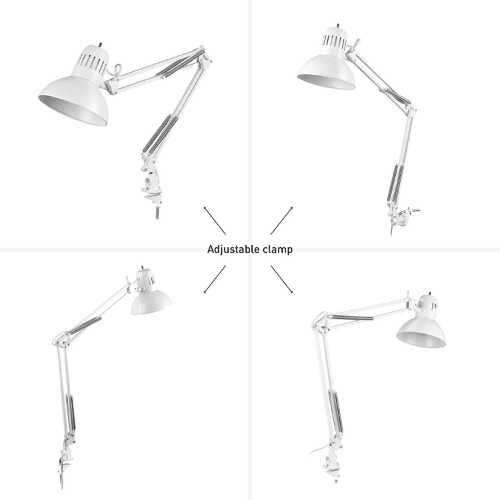 Swing Arm Clamp-On Architect Desk Lamp with Brushed Nickel Accents