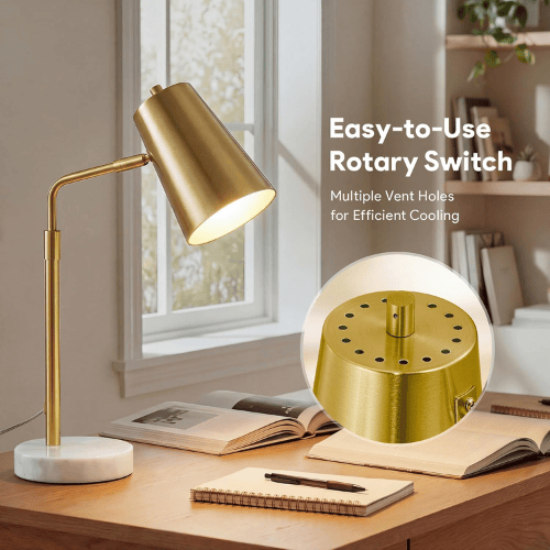 Mid-Century Modern 20" Adjustable Desk Lamp with Natural Marble Base