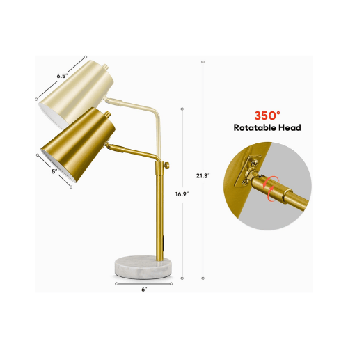 Mid-Century Modern 20" Adjustable Desk Lamp with Natural Marble Base