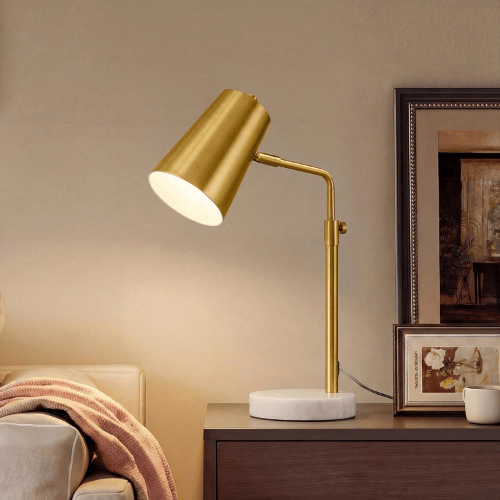Mid-Century Modern 20" Adjustable Desk Lamp with Natural Marble Base