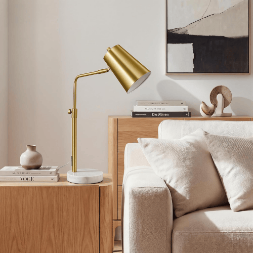 Mid-Century Modern 20" Adjustable Desk Lamp with Natural Marble Base