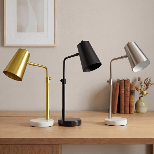 Mid-Century Modern 20" Adjustable Desk Lamp with Natural Marble Base