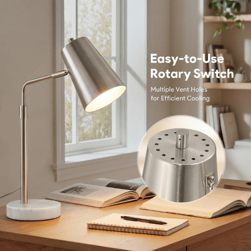 Mid-Century Modern 20" Adjustable Desk Lamp with Natural Marble Base