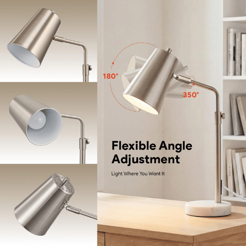 Mid-Century Modern 20" Adjustable Desk Lamp with Natural Marble Base