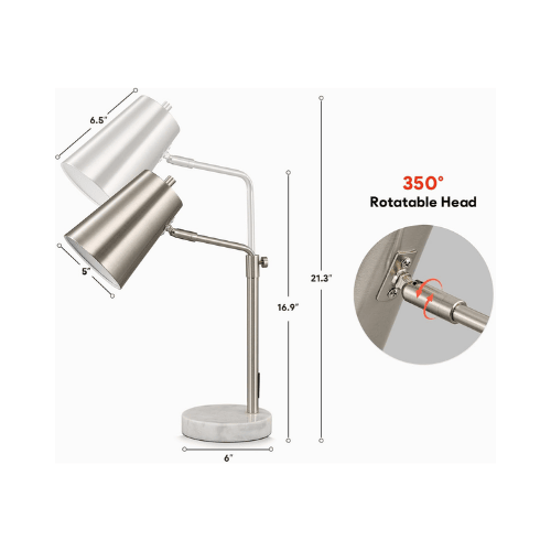Mid-Century Modern 20" Adjustable Desk Lamp with Natural Marble Base