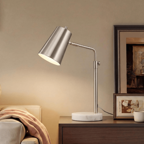 Mid-Century Modern 20" Adjustable Desk Lamp with Natural Marble Base