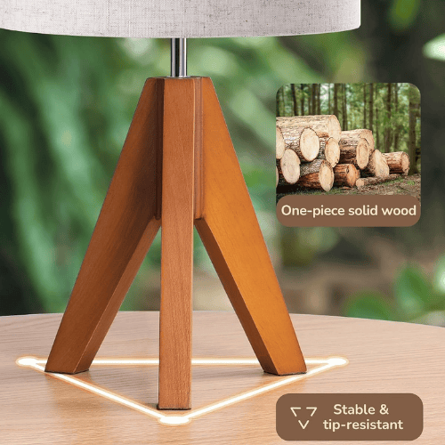 Small Cute Table Lamp, Wood Tripod Nightstand Lamp