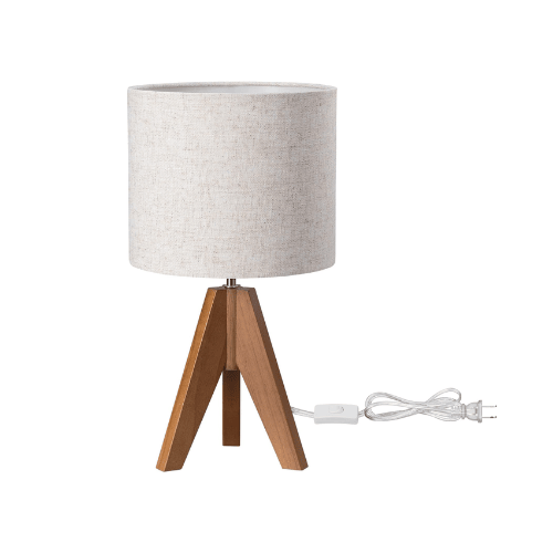 Small Cute Table Lamp, Wood Tripod Nightstand Lamp