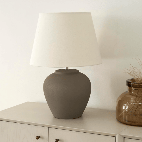 20" Matte Ceramic Table Lamp with Cream Fabric Shade