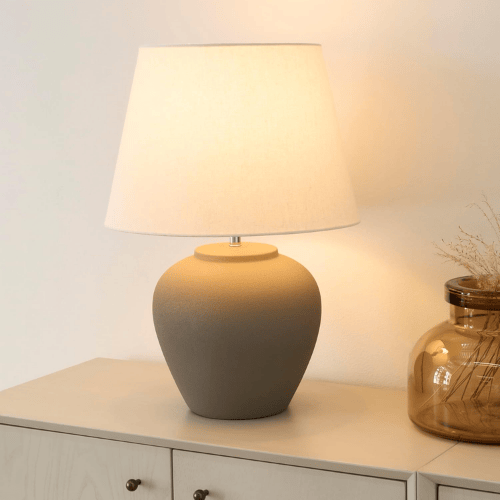 20" Matte Ceramic Table Lamp with Cream Fabric Shade