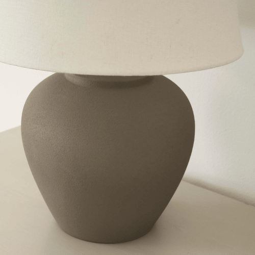 20" Matte Ceramic Table Lamp with Cream Fabric Shade