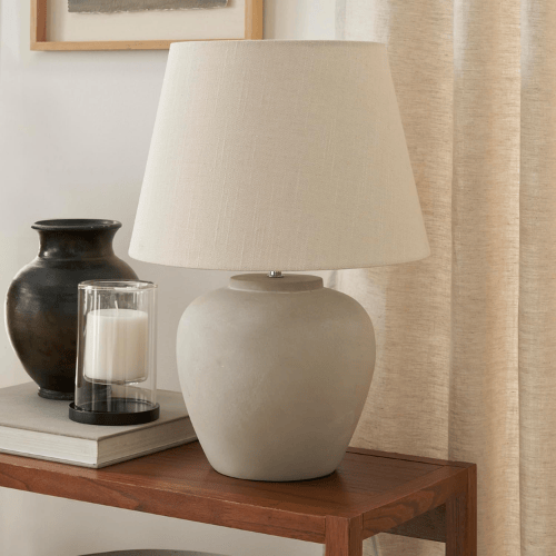 20" Matte Ceramic Table Lamp with Cream Fabric Shade
