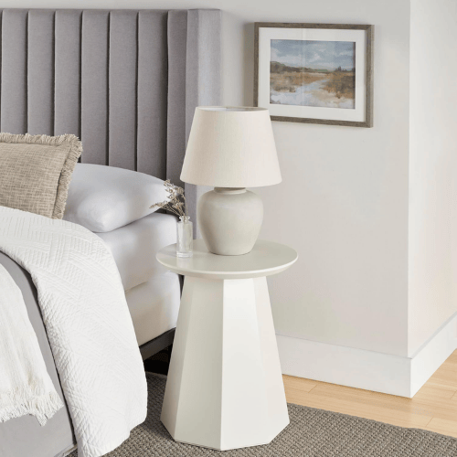 20" Matte Ceramic Table Lamp with Cream Fabric Shade
