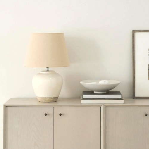 20" Matte Ceramic Table Lamp with Cream Fabric Shade