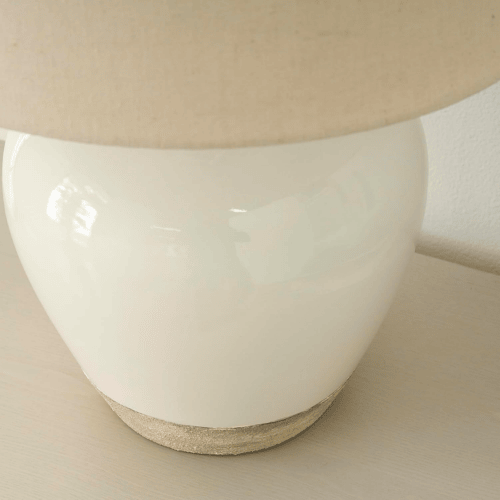 20" Matte Ceramic Table Lamp with Cream Fabric Shade