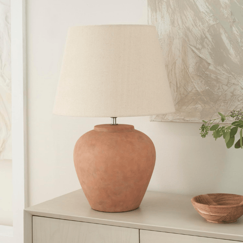 20" Matte Ceramic Table Lamp with Cream Fabric Shade