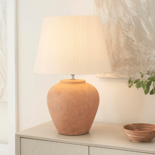 20" Matte Ceramic Table Lamp with Cream Fabric Shade