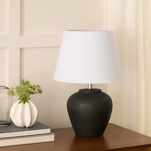 20" Matte Ceramic Table Lamp with Cream Fabric Shade