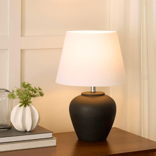 20" Matte Ceramic Table Lamp with Cream Fabric Shade