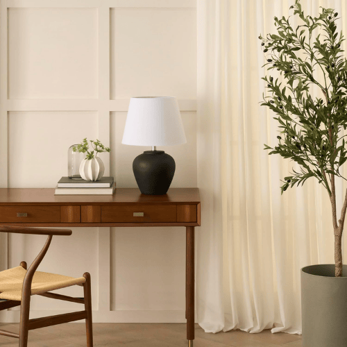 20" Matte Ceramic Table Lamp with Cream Fabric Shade